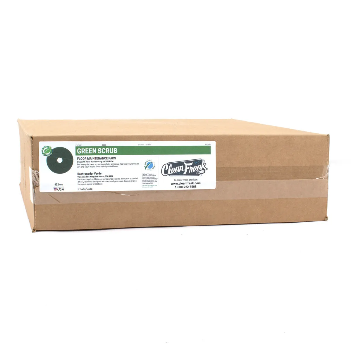 12" CleanFreak® Green Round Heavy Duty Floor Scrubbing Pads | Box of 5