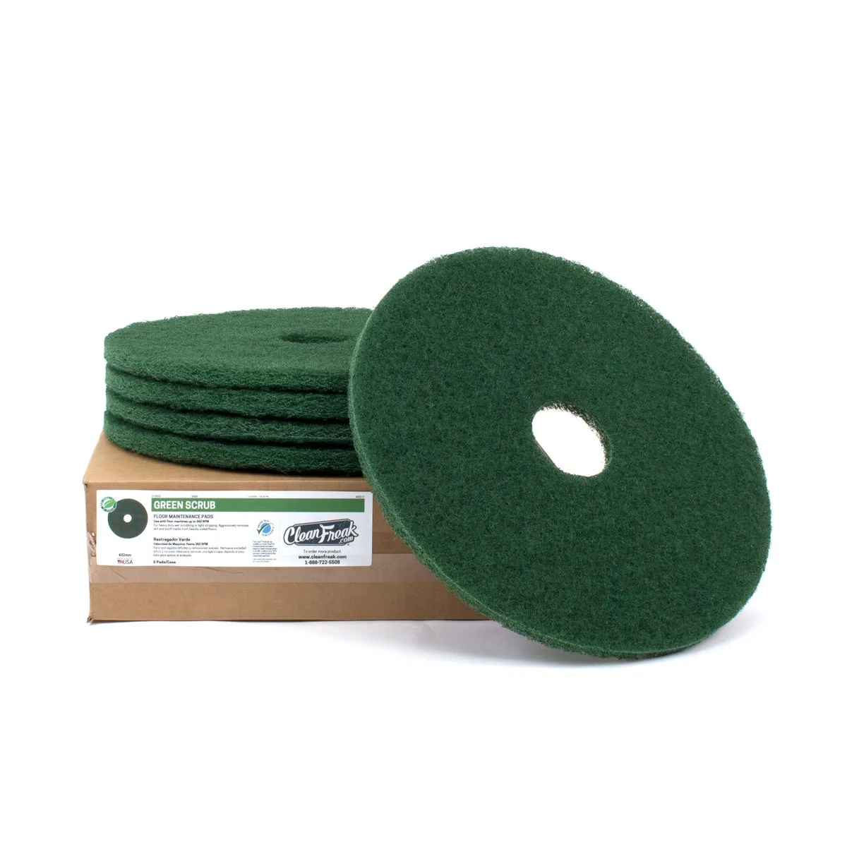 12" CleanFreak® Green Round Heavy Duty Floor Scrubbing Pads | Box of 5