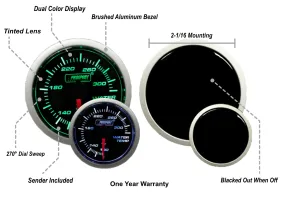 2-1/16" Green/White Water Temperature Gauge