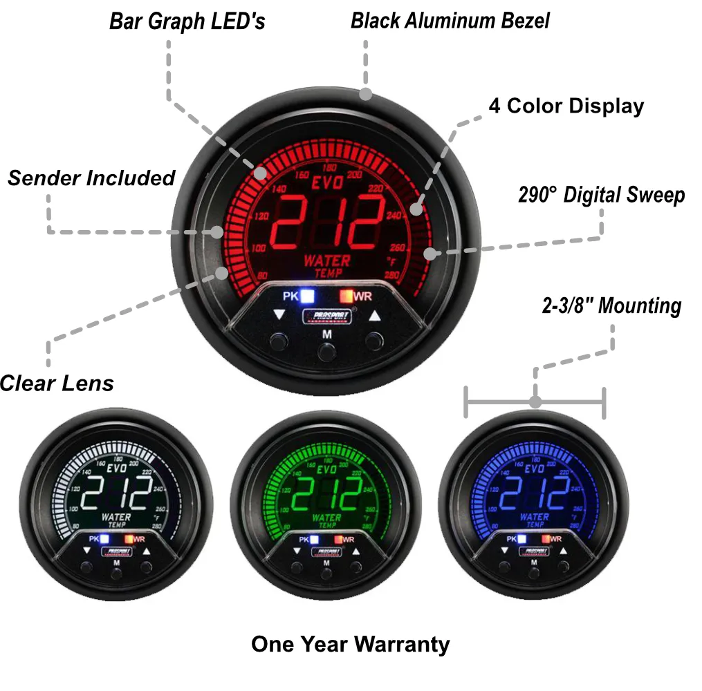 2-3/8" Premium Evo Electrical Water Temperature Gauge