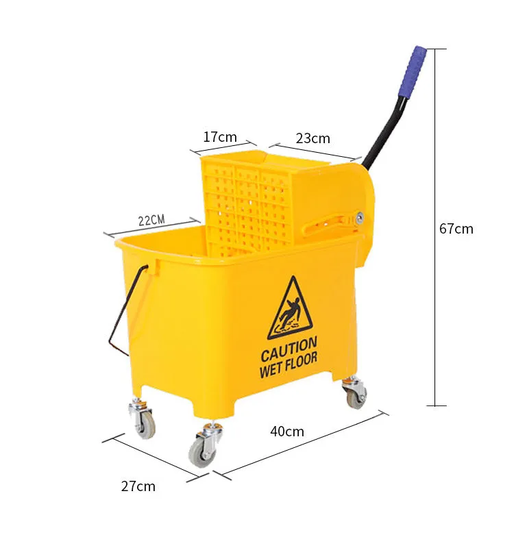 20L Yellow Deluxe Mop Wringer Bucket, Caster Wheels, Ergonomic Handle