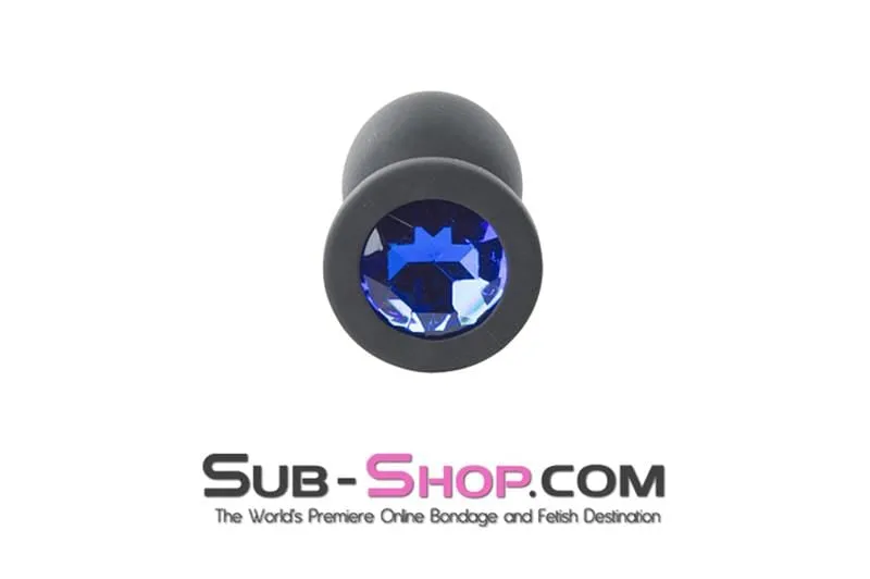 2794M      Small Black Silicone Anal Plug with Sapphire Crystal - LAST CHANCE - Final Closeout!