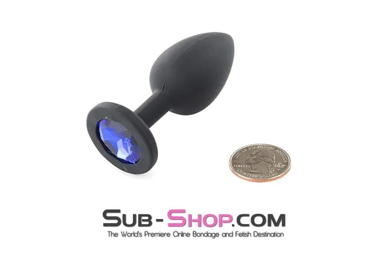 2794M      Small Black Silicone Anal Plug with Sapphire Crystal - LAST CHANCE - Final Closeout!