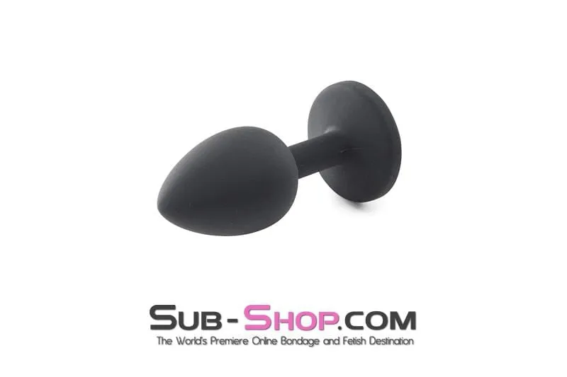 2794M      Small Black Silicone Anal Plug with Sapphire Crystal - LAST CHANCE - Final Closeout!