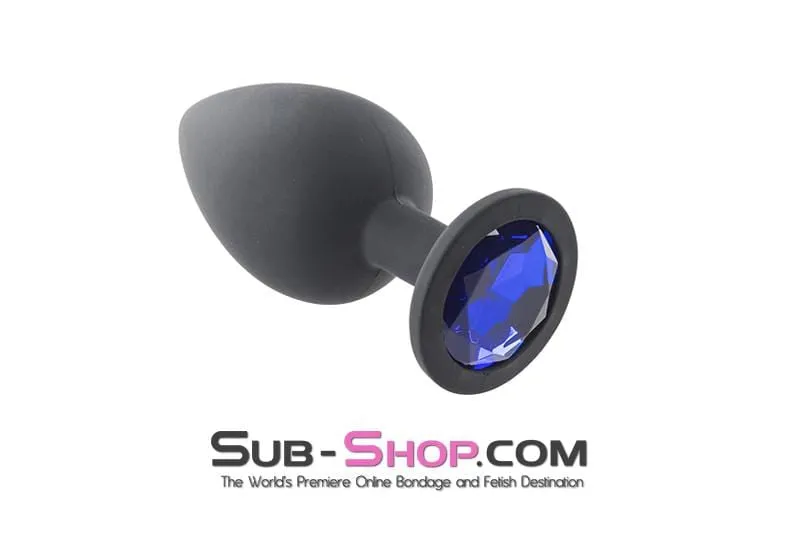 2796M      Large Black Silicone Anal Plug with Sapphire Crystal - LAST CHANCE - Final Closeout!