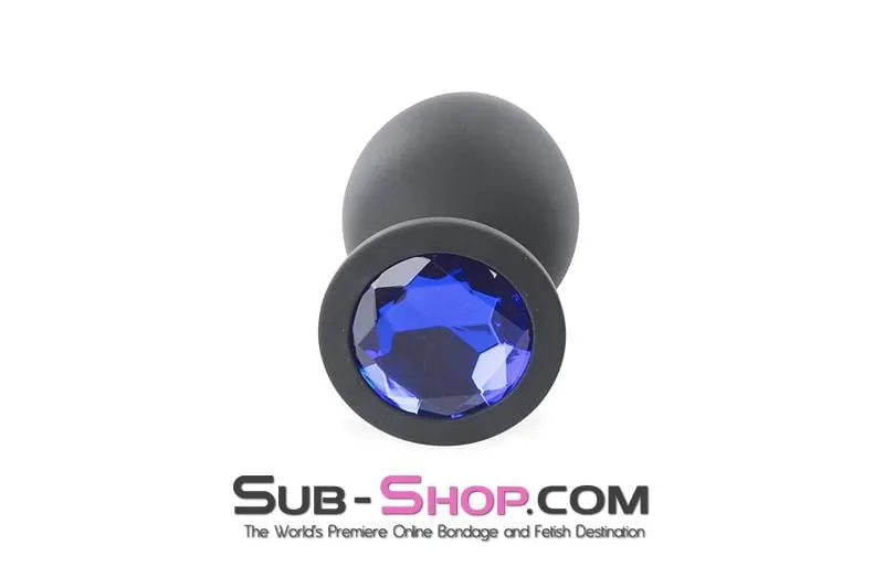 2796M      Large Black Silicone Anal Plug with Sapphire Crystal - LAST CHANCE - Final Closeout!