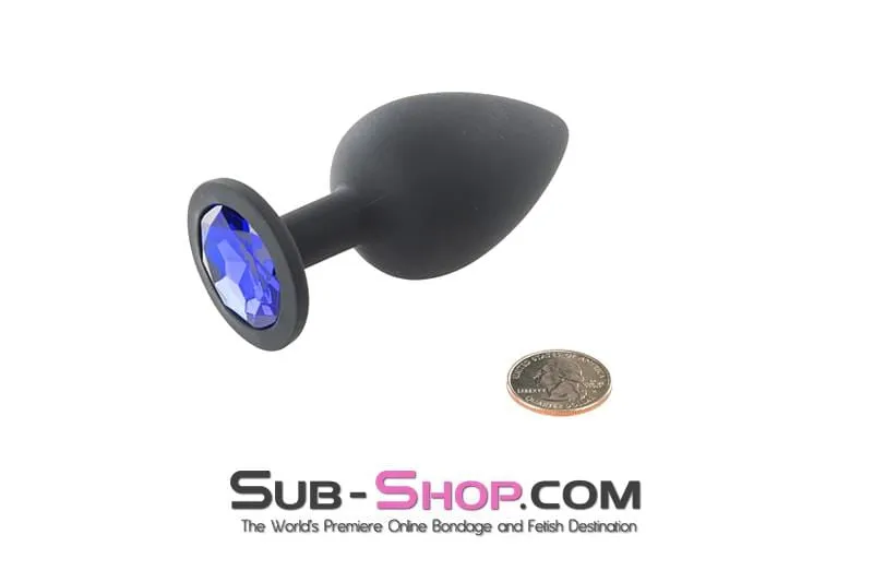 2796M      Large Black Silicone Anal Plug with Sapphire Crystal - LAST CHANCE - Final Closeout!
