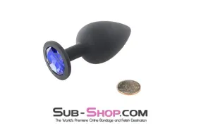 2796M      Large Black Silicone Anal Plug with Sapphire Crystal - LAST CHANCE - Final Closeout!