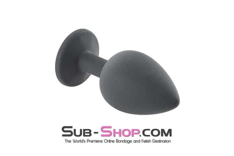 2796M      Large Black Silicone Anal Plug with Sapphire Crystal - LAST CHANCE - Final Closeout!