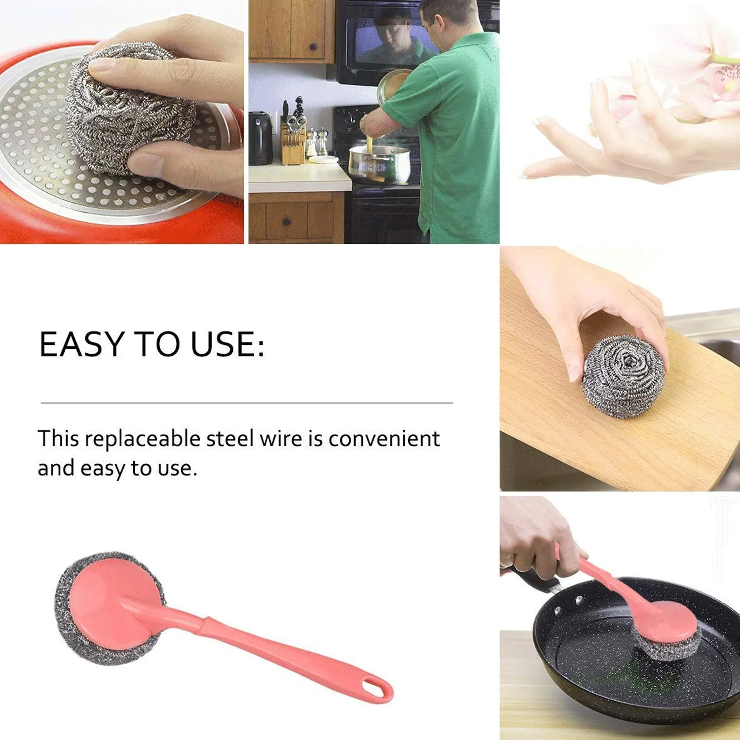 2804 Scrubber with Handle for Kitchen and Utensil Cleaning and Hard Stains,