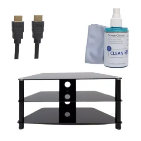 3 Glass Shelf TV Stand 37" up to 42" with Cable Management | 1m HDMI cable | Screen Clean Gel Bundle | TVSTANBUN1