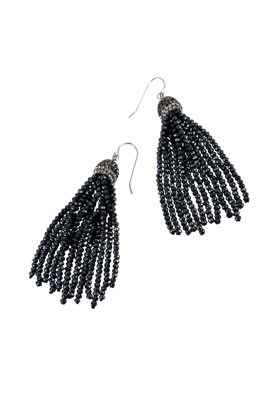 Ann Vlach Large Crystal Tassel Earrings