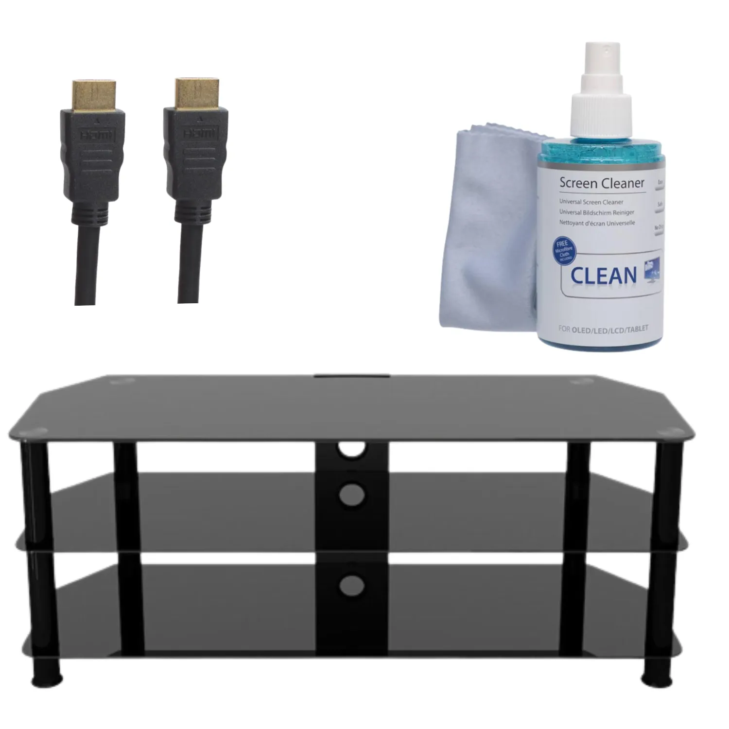 AVF Classic Corner Glass TV Stand for Up to 60" TV | 1m HDMI Cable | screen clean gel Bundle | TVSTANBUN2