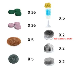 Bundle: Consumable Pack | 2 SS Bristle Brush, 36 Tough   36 Mild Scrub Pads, 5 Bottle Brushes, 5 Copper Scrubber, 5 SS Scrubbers, 2 Flat Bristle Brush, 2 Corner Bristle Brush