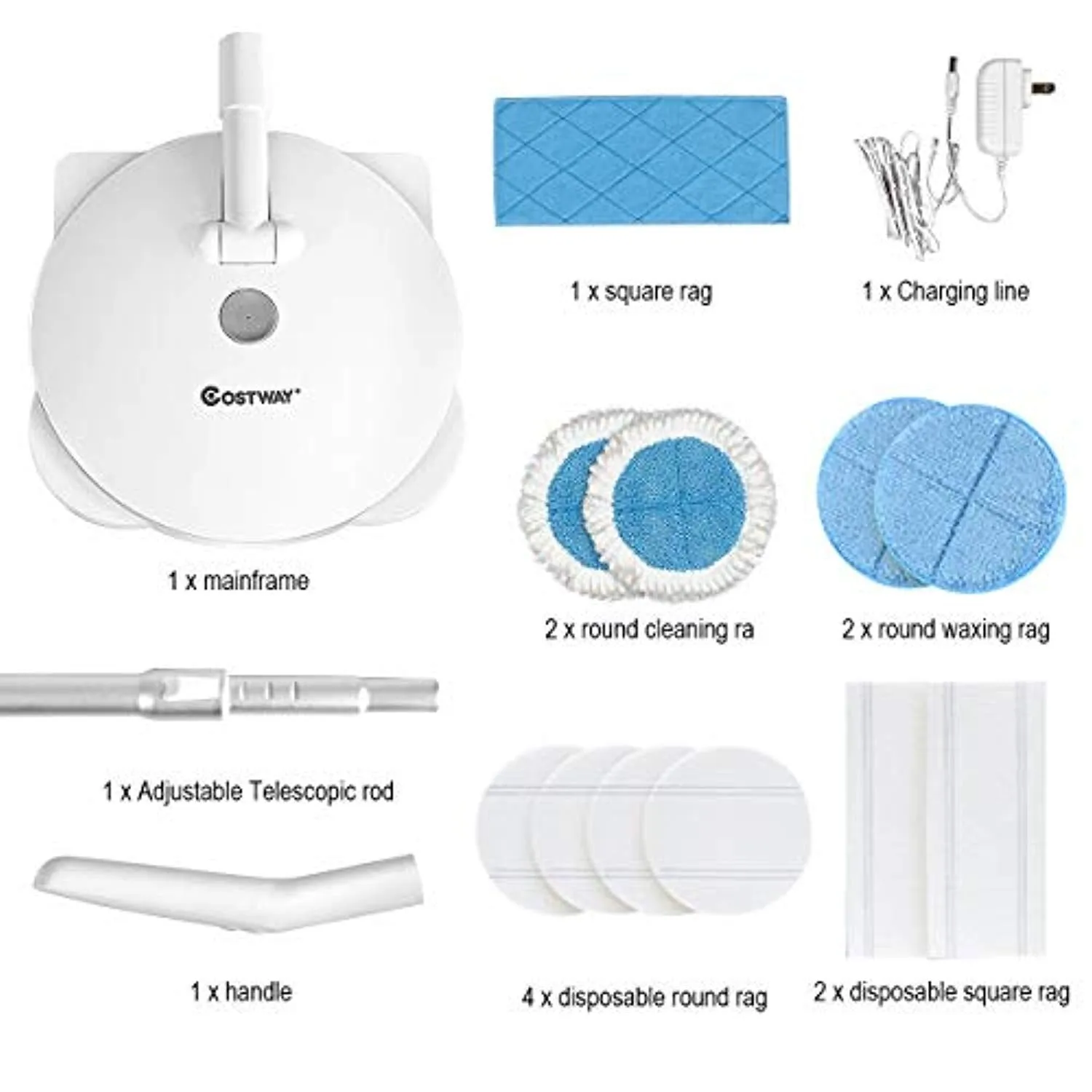 Cordless Electric Spin Mop, Spray Wireless Dual- Head Mop with LED Light