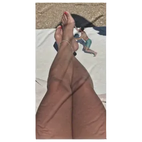 CUSTOM BEACH TOWEL-Laura's Tiny Pet Man Massages Her Feet (7-26-2020)
