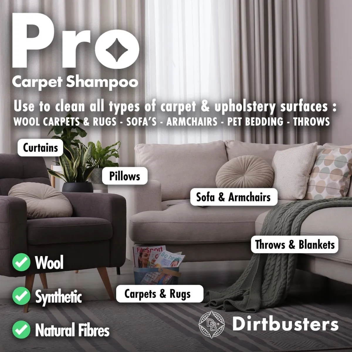 Dirtbusters Pro Carpet Cleaner Shampoo, Deep Clean & Neutralise Powerful Professional Standard Cleaning Solution With Odour Neutraliser (5L)