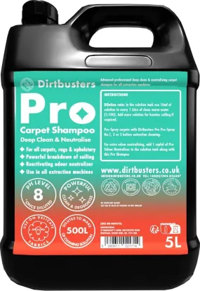 Dirtbusters Pro Carpet Cleaner Shampoo, Deep Clean & Neutralise Powerful Professional Standard Cleaning Solution With Odour Neutraliser (5L)