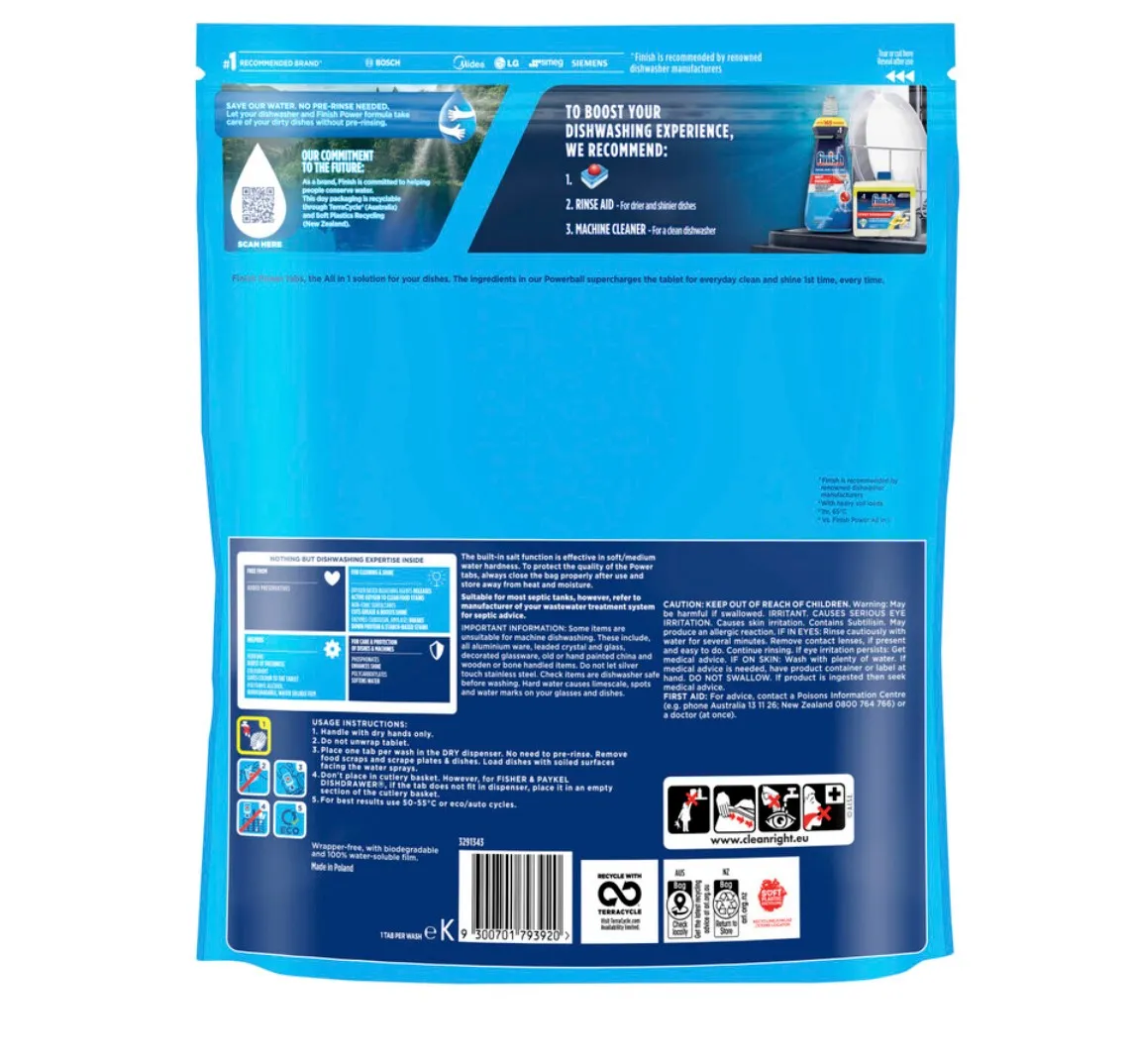 Finish Power Lemon Sparkle All-In-One Dishwashing Tablets 100 Pack