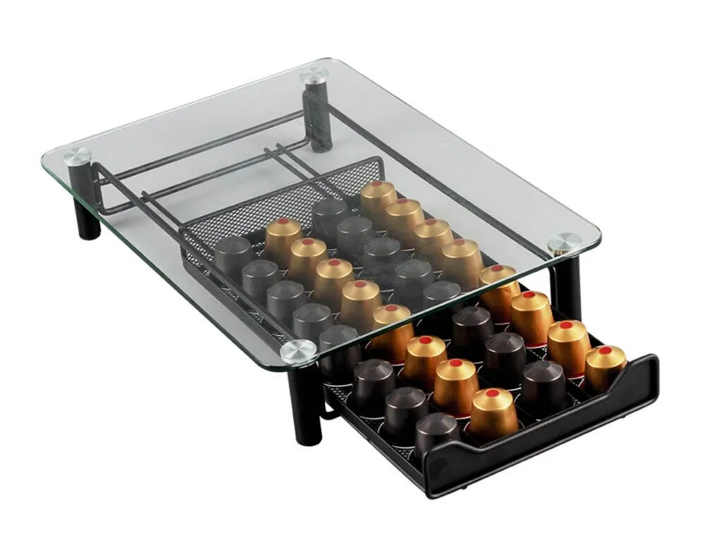 Glass Coffee Pod Drawer Black
