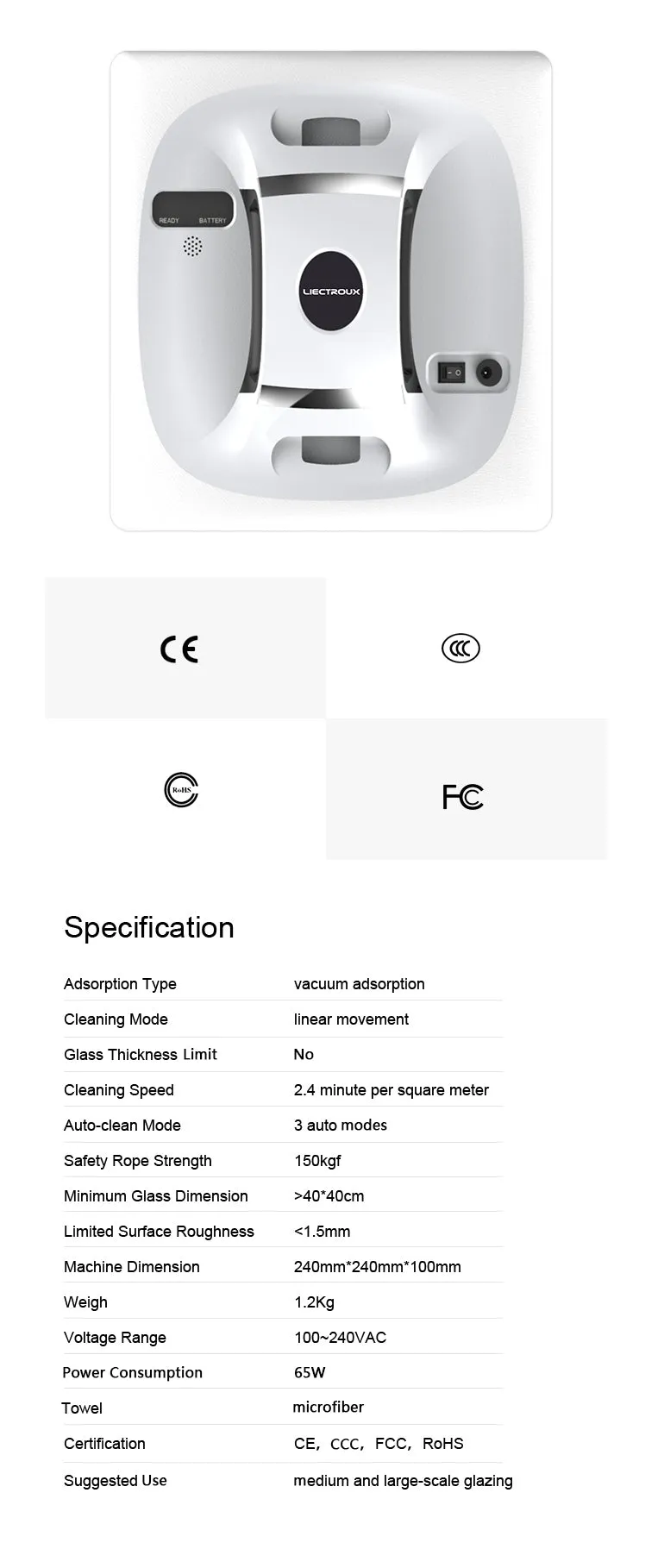 Liectroux  Robot intelligent Window Cleaning Remote Control