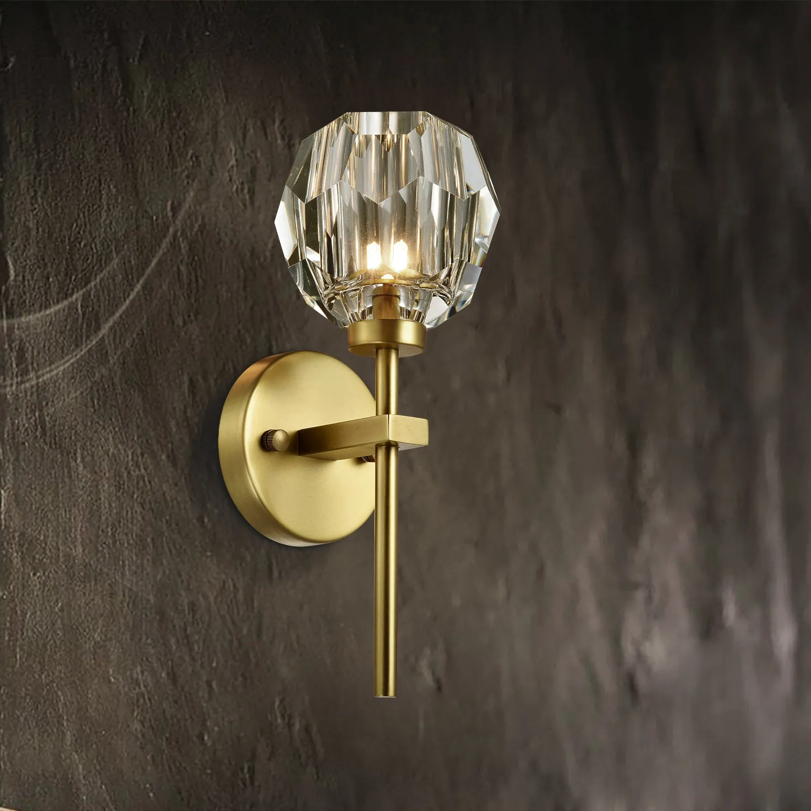 TULIM 1-Light Wall Light Short Stem Crystal Glass Shade Aged Brass G9
