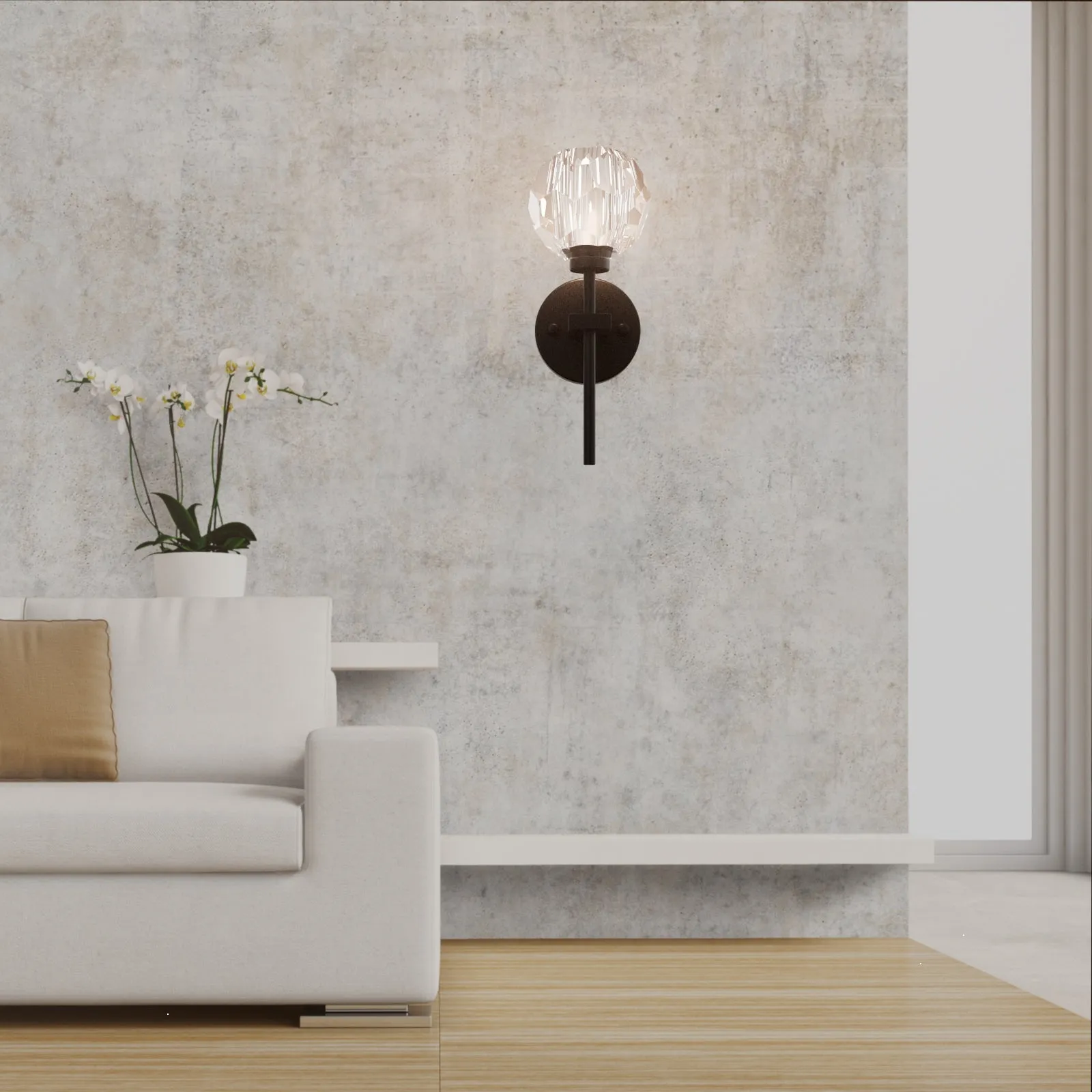 TULIM 1-Light Wall Light Short Stem Crystal Glass Shade Aged Brass G9
