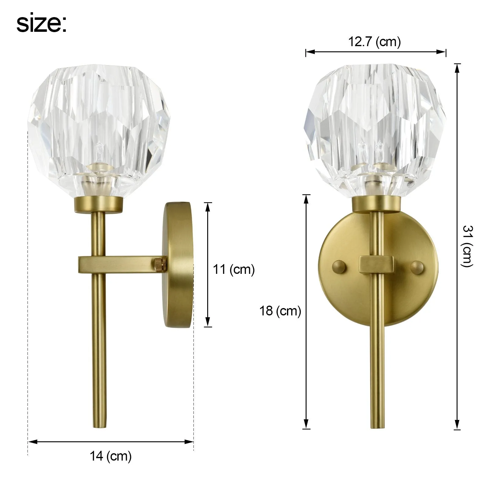 TULIM 1-Light Wall Light Short Stem Crystal Glass Shade Aged Brass G9