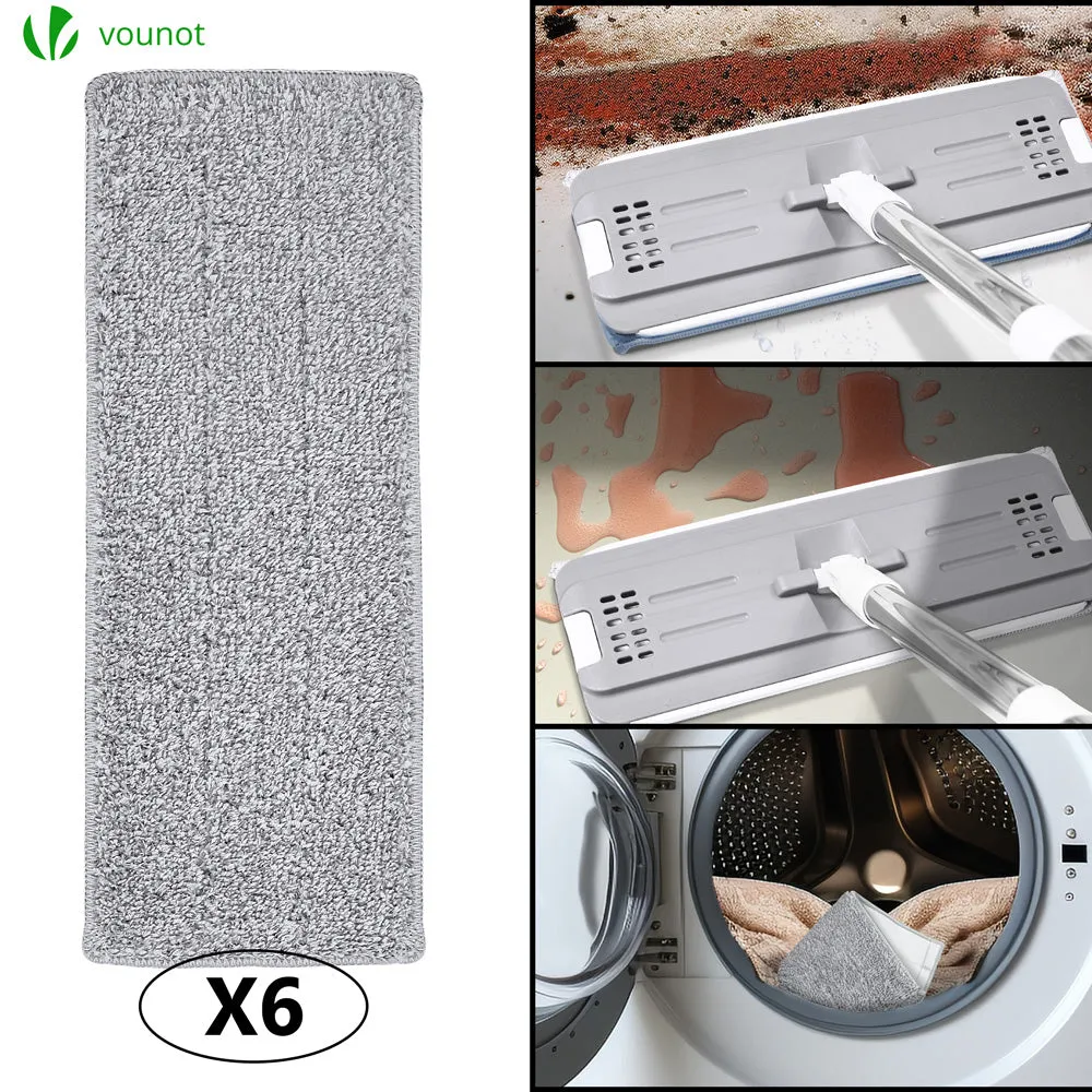 VOUNOT Flat Mop and Bucket set 2-in-1 Hands Free Squeeze with 6 Mop Pads, Grey