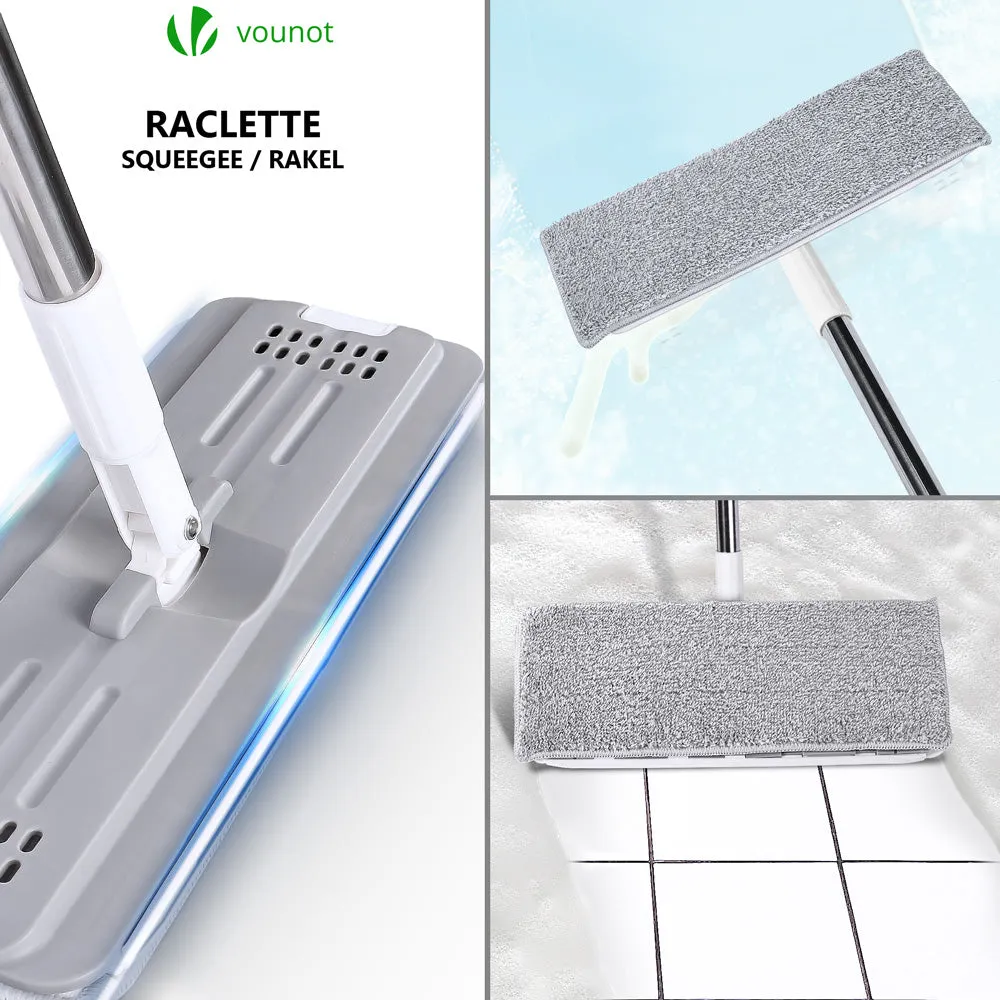 VOUNOT Flat Mop and Bucket set 2-in-1 Hands Free Squeeze with 6 Mop Pads, Grey